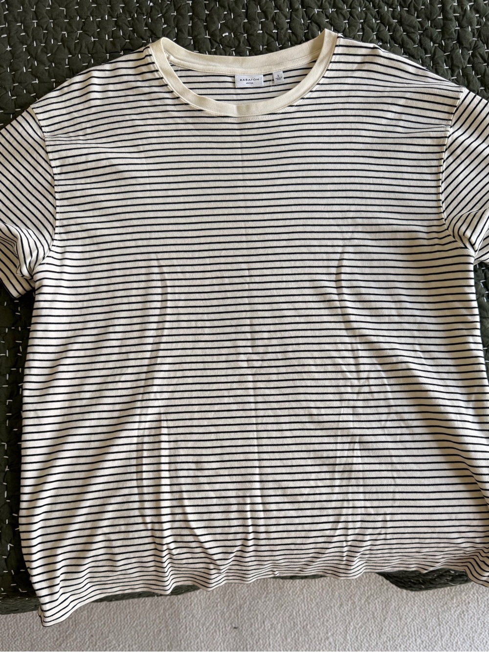 Babaton White and Black Striped Crewneck Shirt